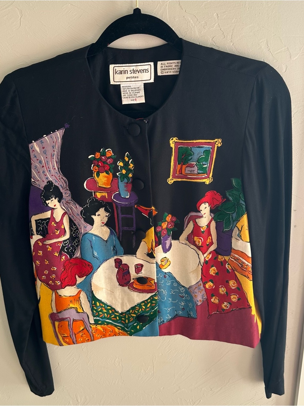 karin stevens Petite Black Top with Cream Label